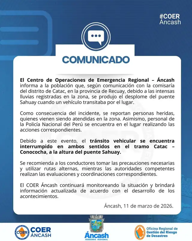 ¿Qué ocasionó el derrumbe del puente Sahuay? COEN responde.