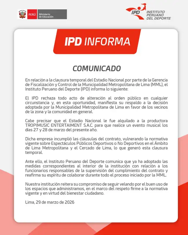 IPD confirma faltas de promotora de conciertos ante la MML.