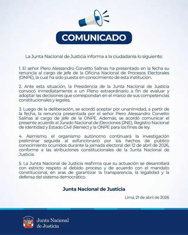 Comunicado del JNJ.