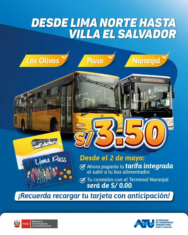 De extremo a extremo: La tarifa de S/ 3.50 que ya rige en estas rutas del Metropolitano.