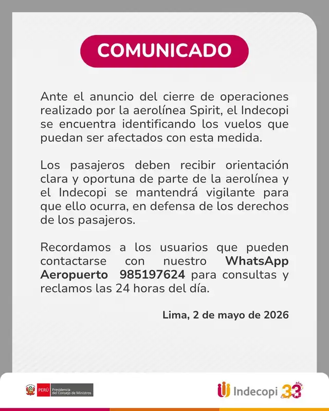 Comunicado de Indecopi.