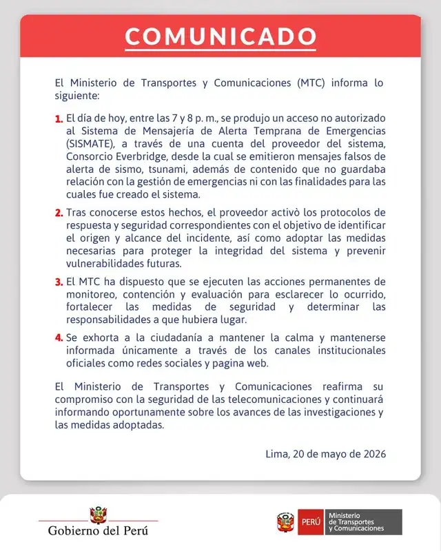 Comunicado del MTC
