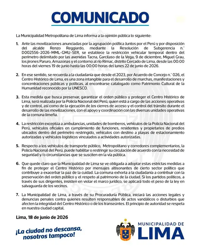 MML cierra accesos vehiculares al Centro Histórico de Lima por protestas. MML cierra accesos vehiculares al Centro Histórico de Lima por protestas.