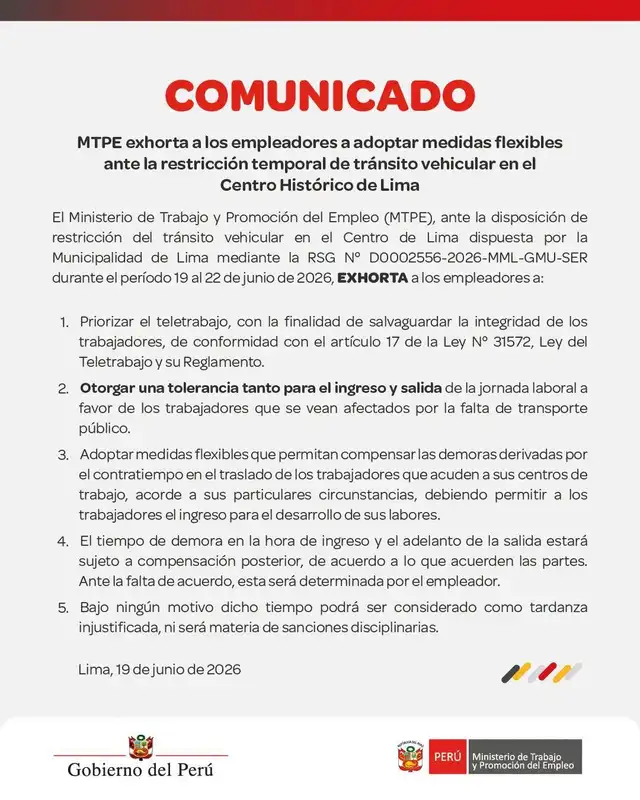 MTPE se pronuncia por desvíos en Lima. MTPE se pronuncia por desvíos en Lima.