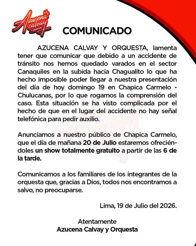 Bus de Azucena Calvay sufre accidente en carretera camino a La Libertad y revelan estado de la cantante Bus de Azucena Calvay sufre accidente en carretera camino a La Libertad y revelan estado de la cantante
