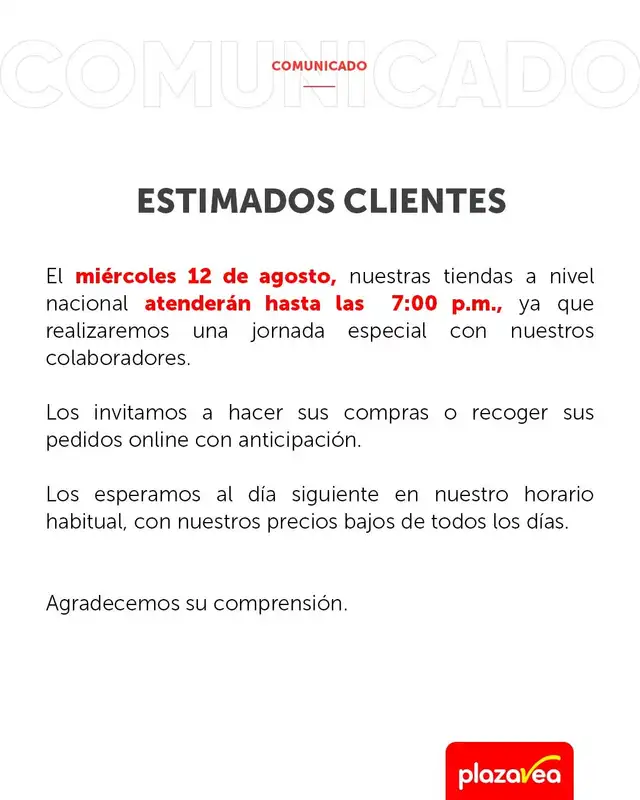 Comunicado de Plaza Vea.