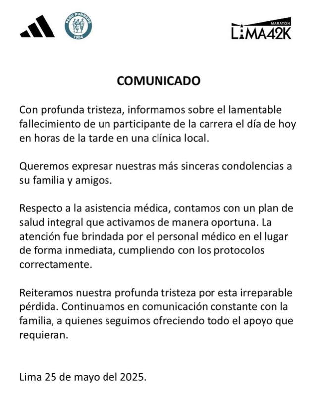 comunicado de Maratón Lima 42K comunicado de Maratón Lima 42K