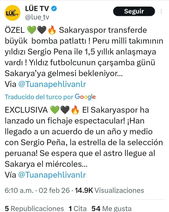  Información sobre Sergio Peña. Foto: captura X/Lüe TV 