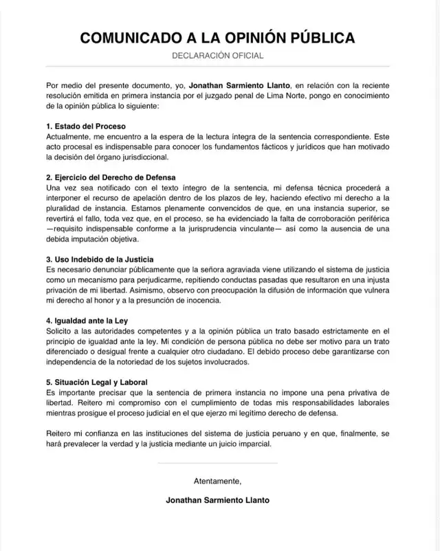 John Kelvin lanza indignante comunicado sobre Dalia Durán tras sentencia por nueva agresión