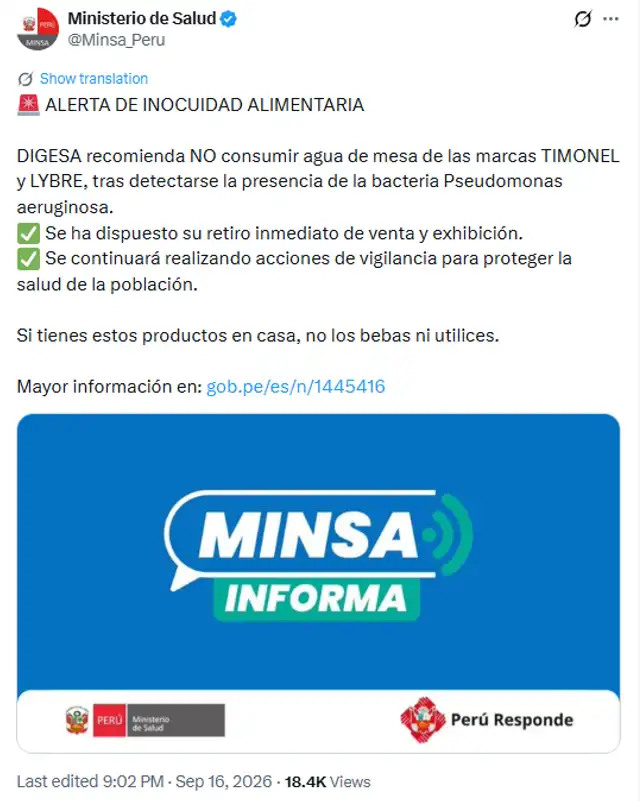Comunicado del Minsa. 