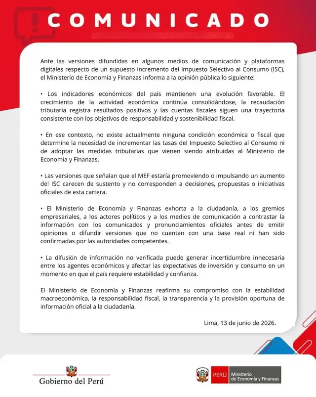 ¿Sube el ISC y aumentan los precios de los productos? Ministerio de Economía aclara la situación.