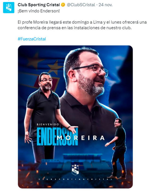 Sporting Cristal anunció al estratega brasileño Enderson Moreira como nuevo DT.   