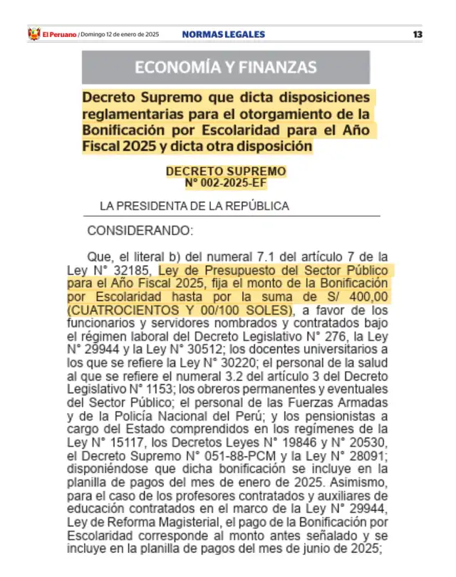 <strong>Bono escolaridad de S/400 para los trabajadores</strong>   