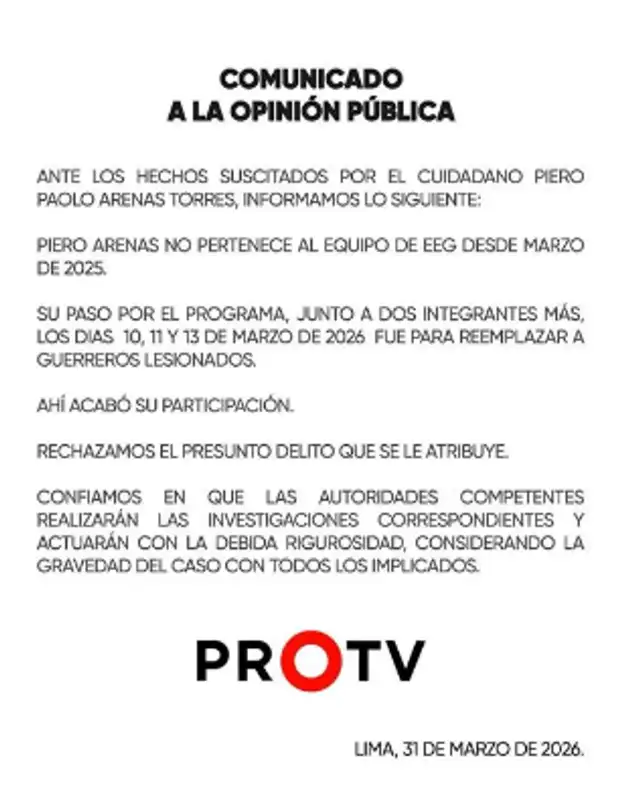 'Esto es guerra' SE PRONUNCIA sobre denuncia contra Piero Arenas y expresa su RECHAZO a presunto abuso.