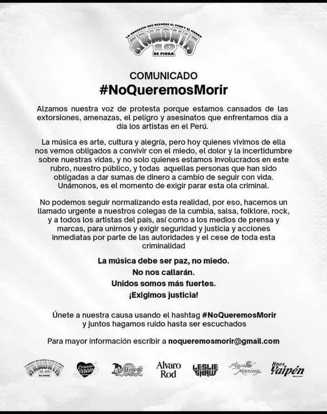 <em>Armonía 10 junto a varios artistas se unes contra la criminalidad. Captura: Instagram</em> <em>Armonía 10 junto a varios artistas se unes contra la criminalidad. Captura: Instagram</em>