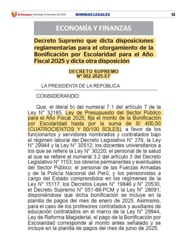 <strong>Decreto de ley que autoriza el pago del Bono escolaridad</strong>   