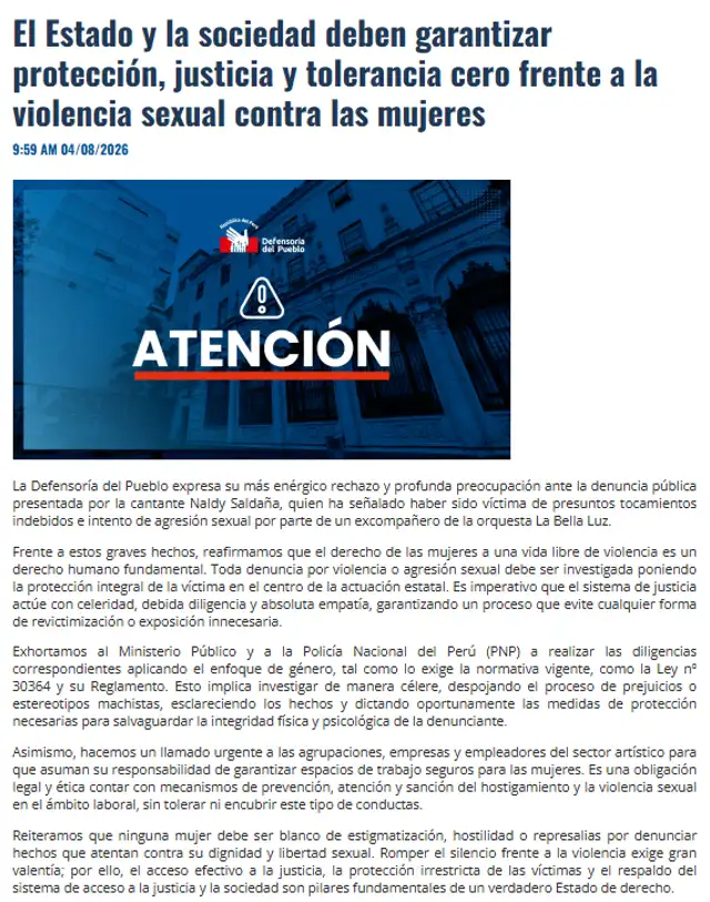 Comunicado de la Defensoría del Pueblo. Comunicado de la Defensoría del Pueblo.