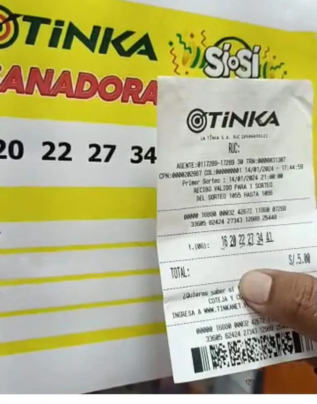 Ganador del sí o sí de la Tinka.