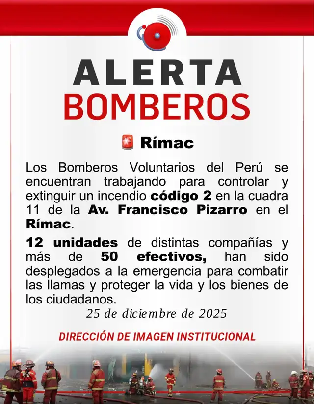 Cuerpo de Bomberos Voluntarios se pronuncia sobre el incendio en el Rímac.