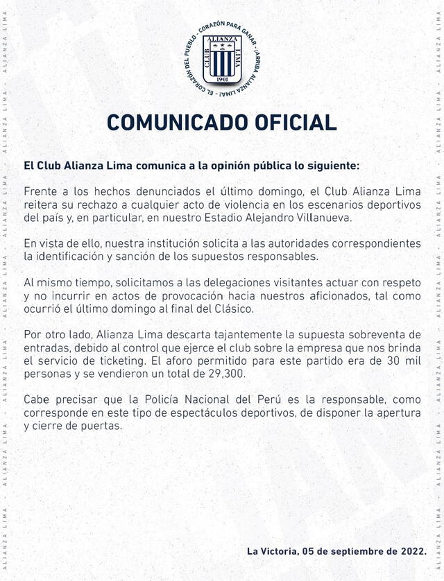Crédito: Twitter oficial de Alianza Lima   