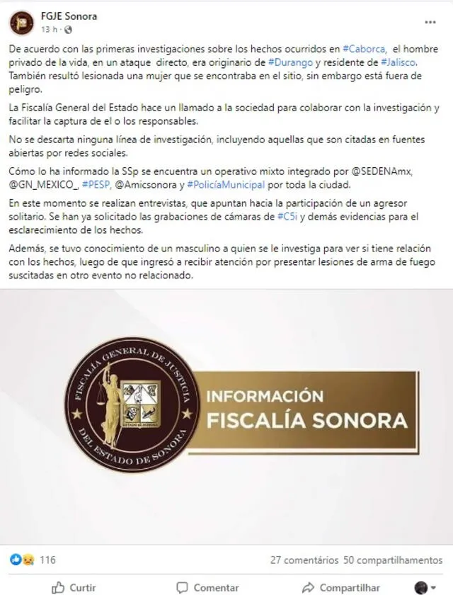  Crédito: Facebook de la Fiscalía General de Justicia del Estado de Sonora  