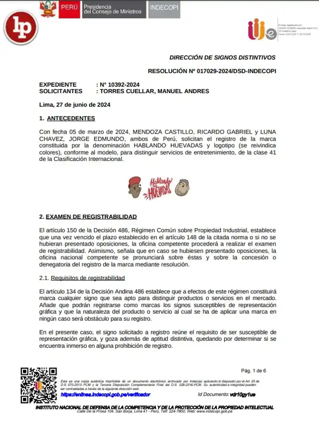 El acta de Indecopi sobre Hablando Huevadas.   