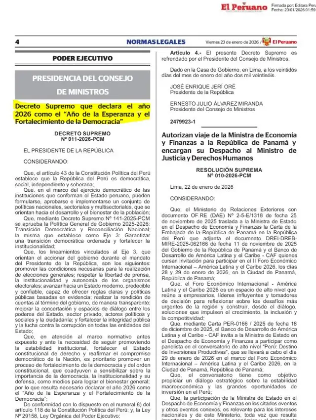<strong> Decreto Supremo le da nombre al año 2026 en Perú</strong> <strong> Decreto Supremo le da nombre al año 2026 en Perú</strong>