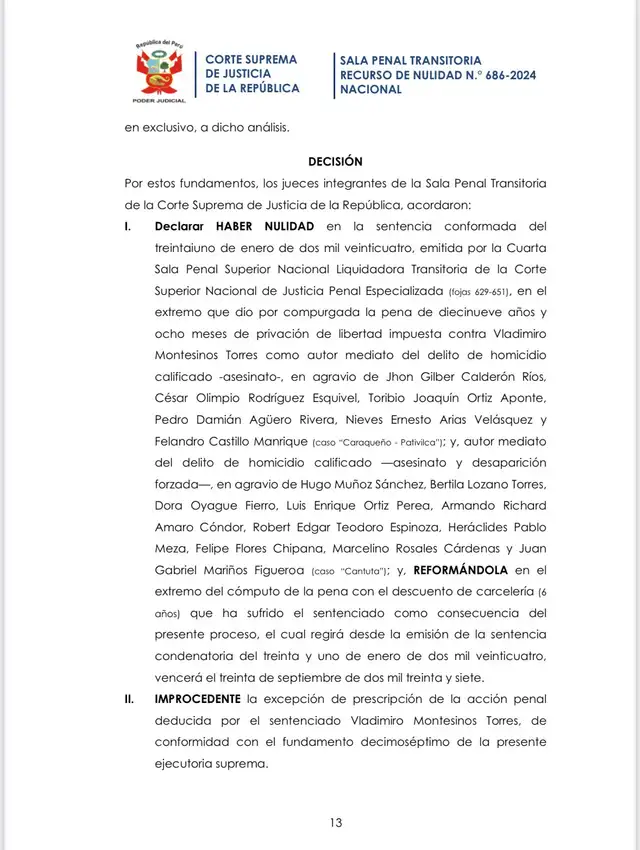 Vladimiro Montesinos saldrá de prisión en 2037: Corte Suprema corrige condena.