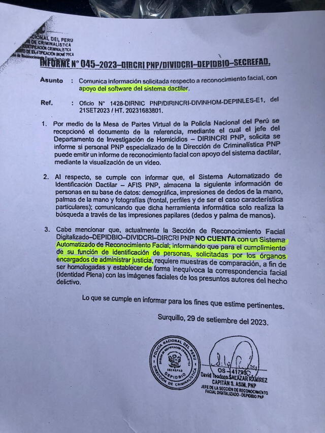 Padre solicitó el Sistema de Reconocimiento Facial; sin embargo, le responden desde el Ministerio público que no cuenta con ello. 