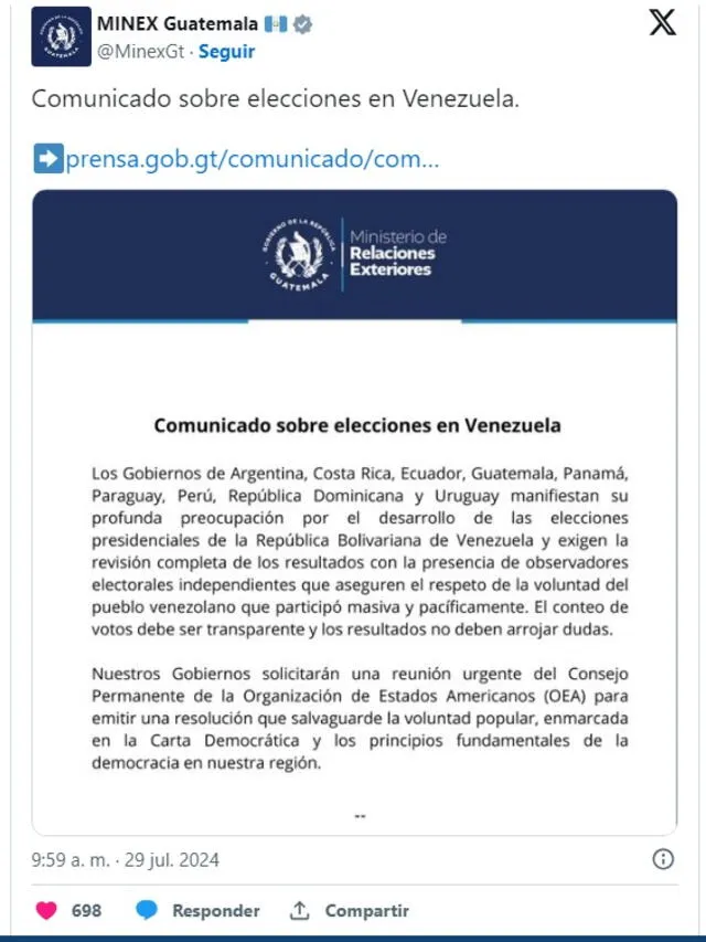 Todo queda en manos de la OEA para evaluar las actas del proceso electoral.