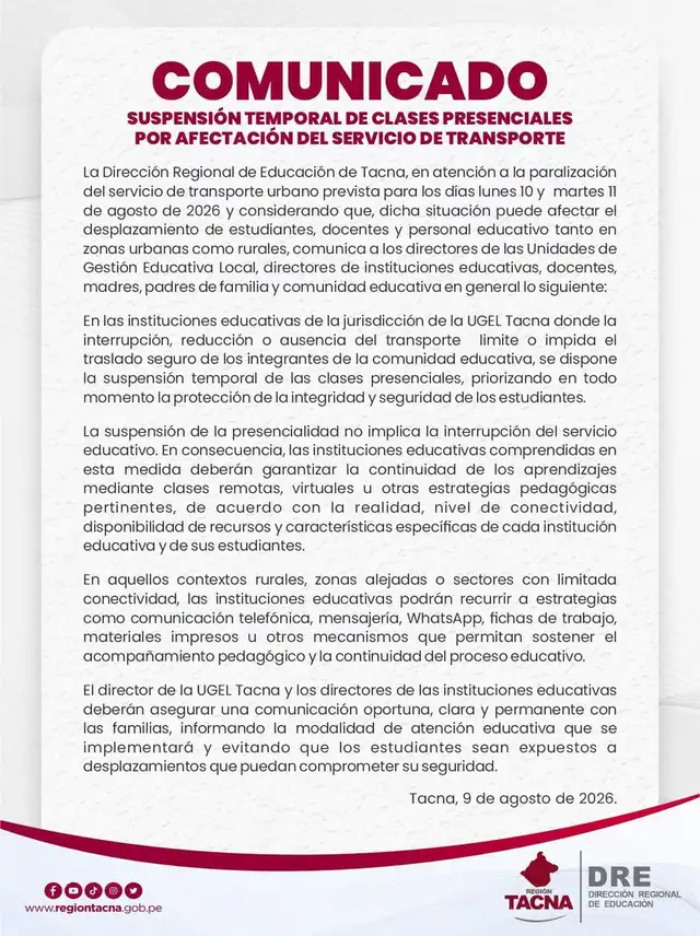 Suspenden actividades escolares por 48 horas tras paro de transportistas.