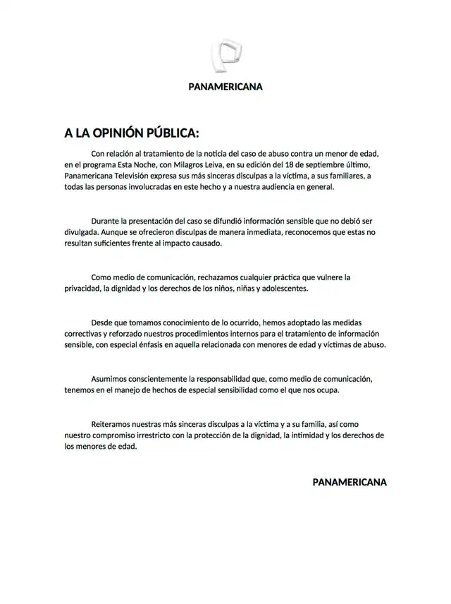 Comunicado de Panamericana Televisión. 