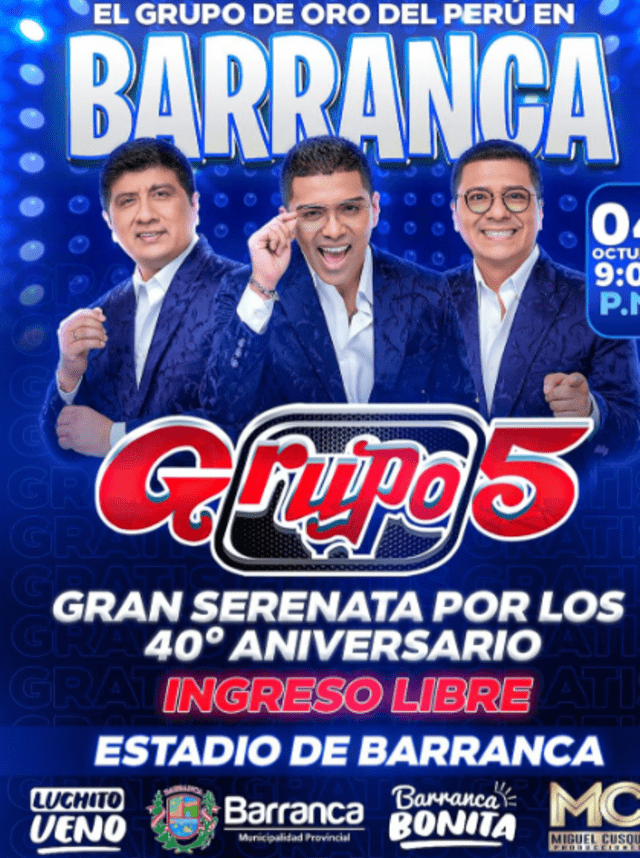 Grupo 5 anuncia conciertos gratuitos: Descubre las fechas y lugares de los shows   