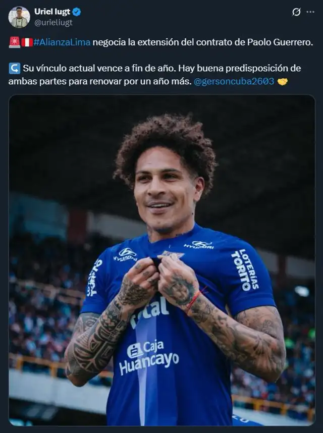  Información sobre la renovación de Paolo Guerrero. Foto: X/Uriel Lugt   