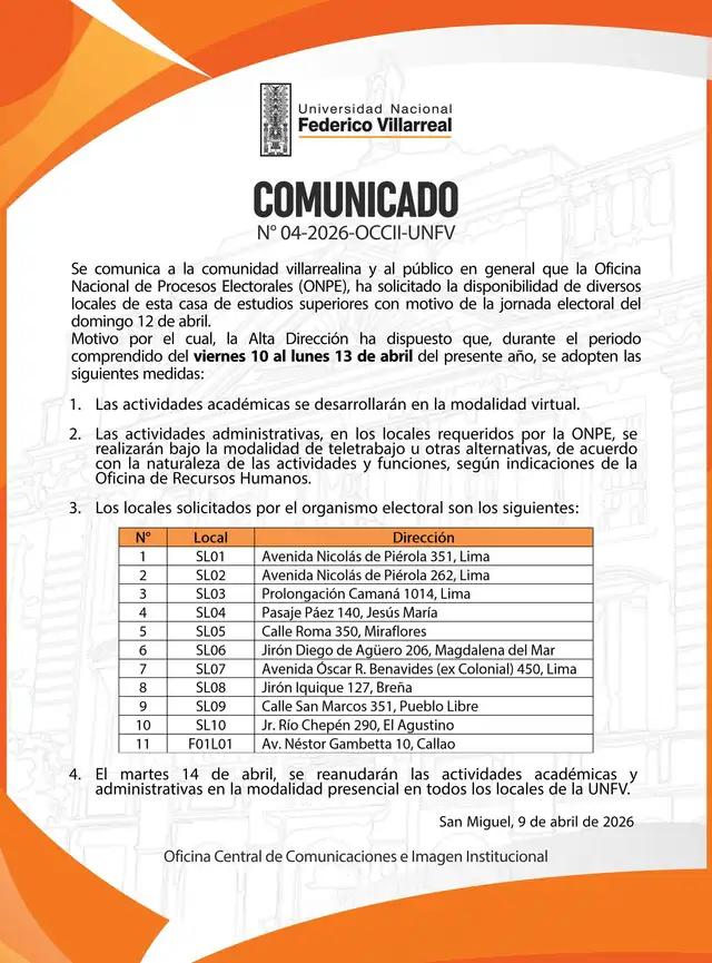 Universidad Nacional Federico Villareal.