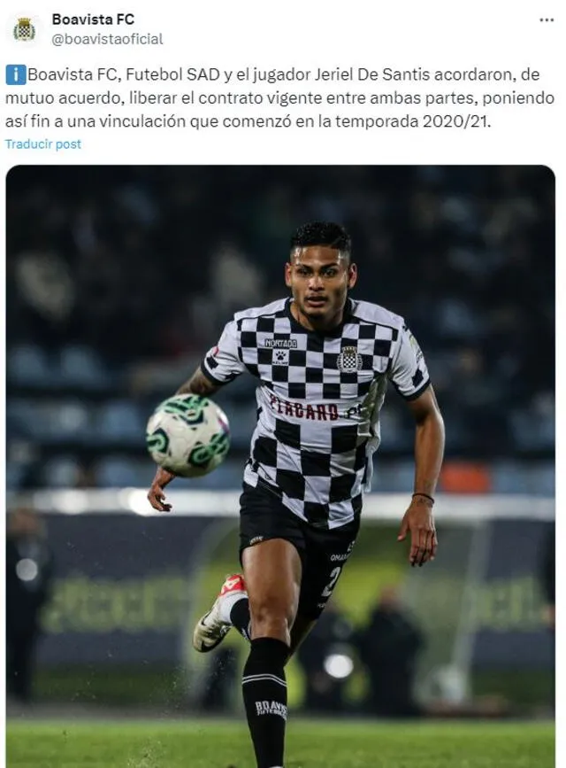 Jeriel De Santis quedó libre tras no continuar en Boavista.