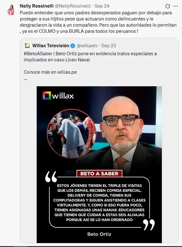 ¡INDIGNADA! Nelly Rossinelli EXPLOTA por presuntos privilegios a ACUSADOS del Liceo Naval y responde a críticas: “No soy hipócrita”