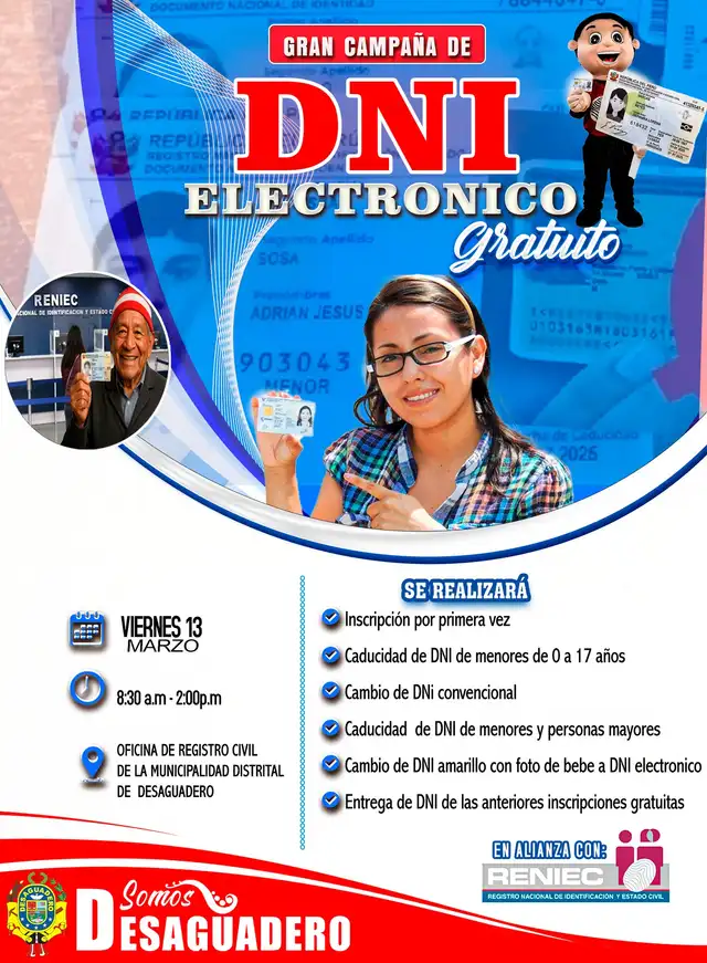 DNI electrónico GRATIS en Municipalidad de Desaguadero.