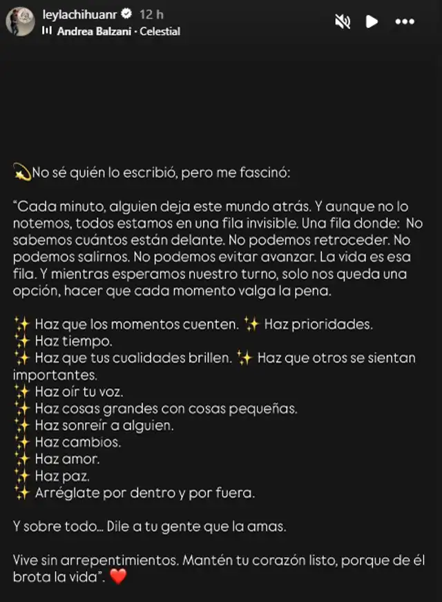 Leyla Chihuán y el emotivo mensaje que compartió.  
