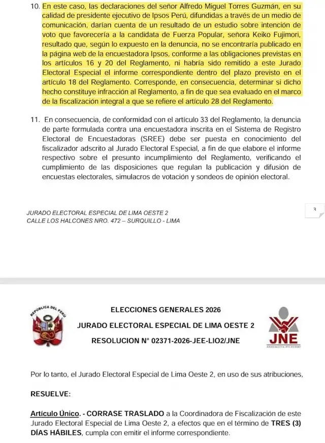 JEE dispone investigación a Ipsos por adelantar presunto triunfo de Keiko Fujimori. JEE dispone investigación a Ipsos por adelantar presunto triunfo de Keiko Fujimori.