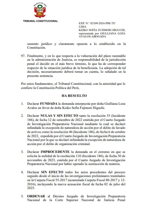 <strong> Fallo del TC que deja sin efecto investigación contra Keiko Fujimori</strong>   
