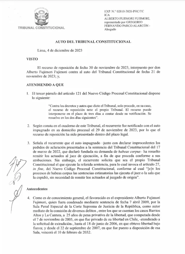 TC ordenó liberar a Alberto Fujimori.