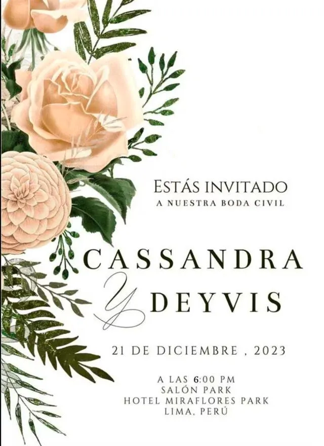 Parte de matrimonio de Cassandra y Deyvis.    