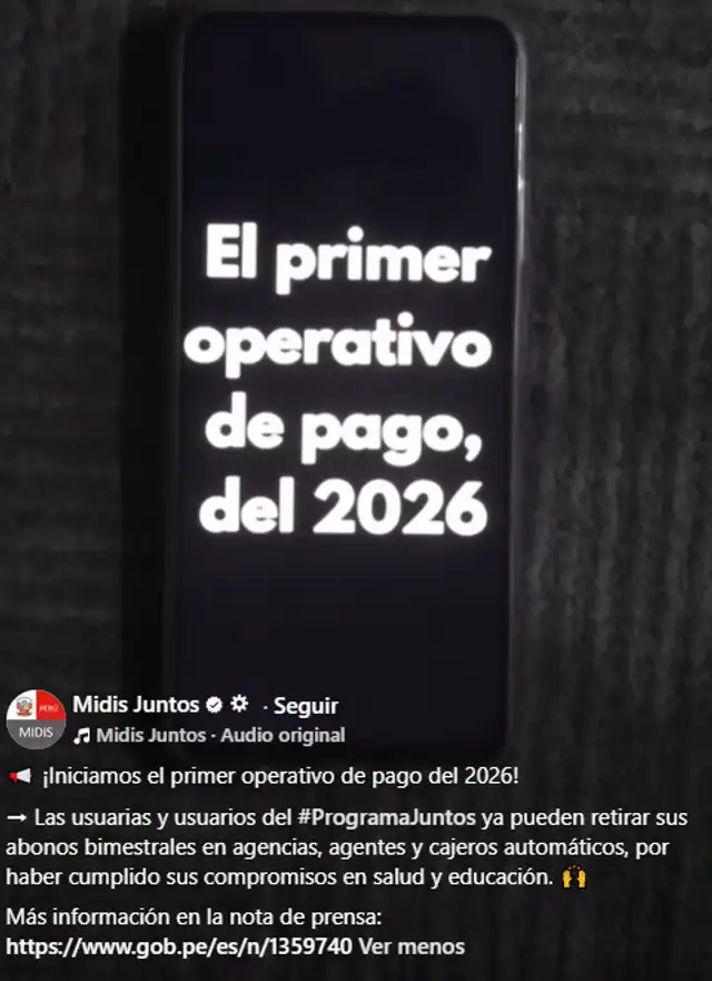 Programa Juntos confirma inicio de pagos desde el 27 de febrero del 2026.