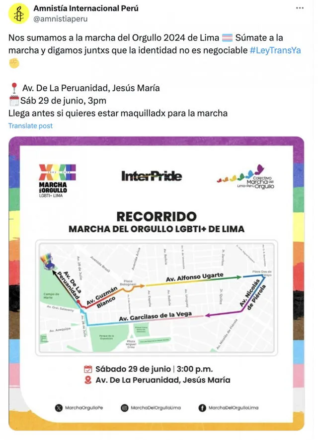 Esta es el recorrido de la Marcha del Orgullo LGTBI para este sábado 29 de junio.