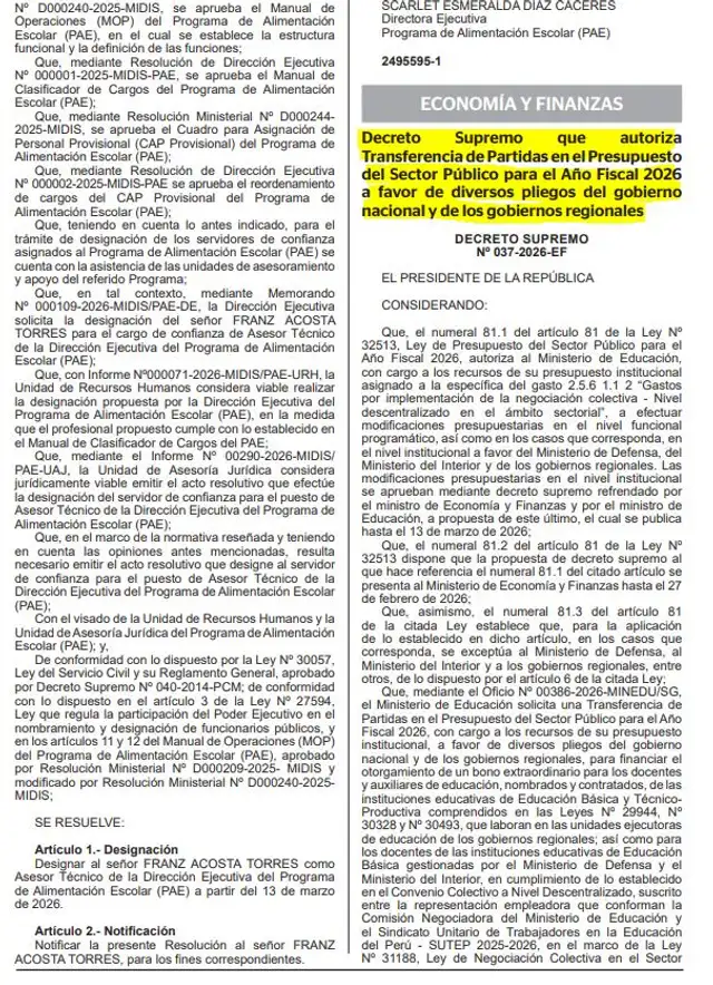 Decreto Supremo autorisa un bono extraordinario para docentes y auxiliares