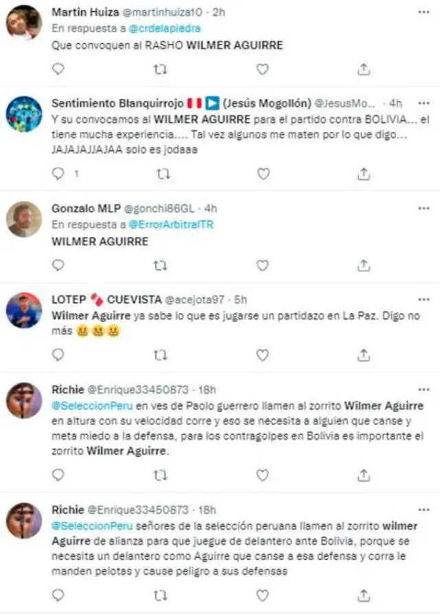 Hinchas tuitearon sobre Wilmer Aguirre. | FUENTE: Twitter.   