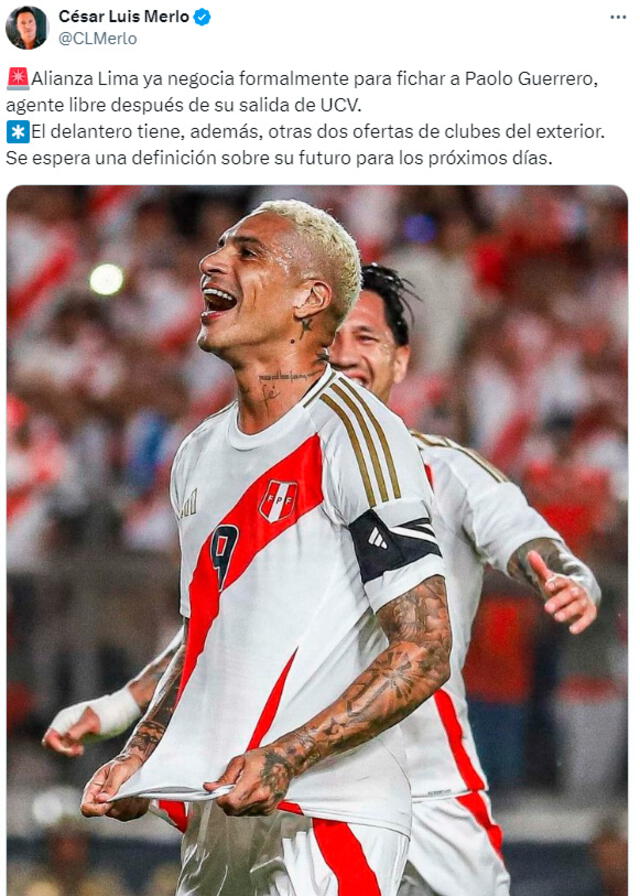 Paolo Guerrero habría rechazado propuestas del exterior. Foto: X/Captura de pantalla  