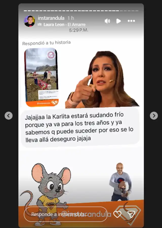 Usuarios le RECUERDAN a Karla, que cumplirá 3 años con Domínguez, tras ser vistos en las Huaringas. Foto: Instarándula.   