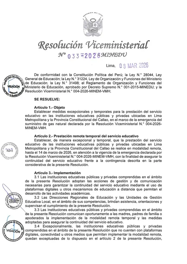 Resolución ministerial autoriza el paso a remoto las clases escolares